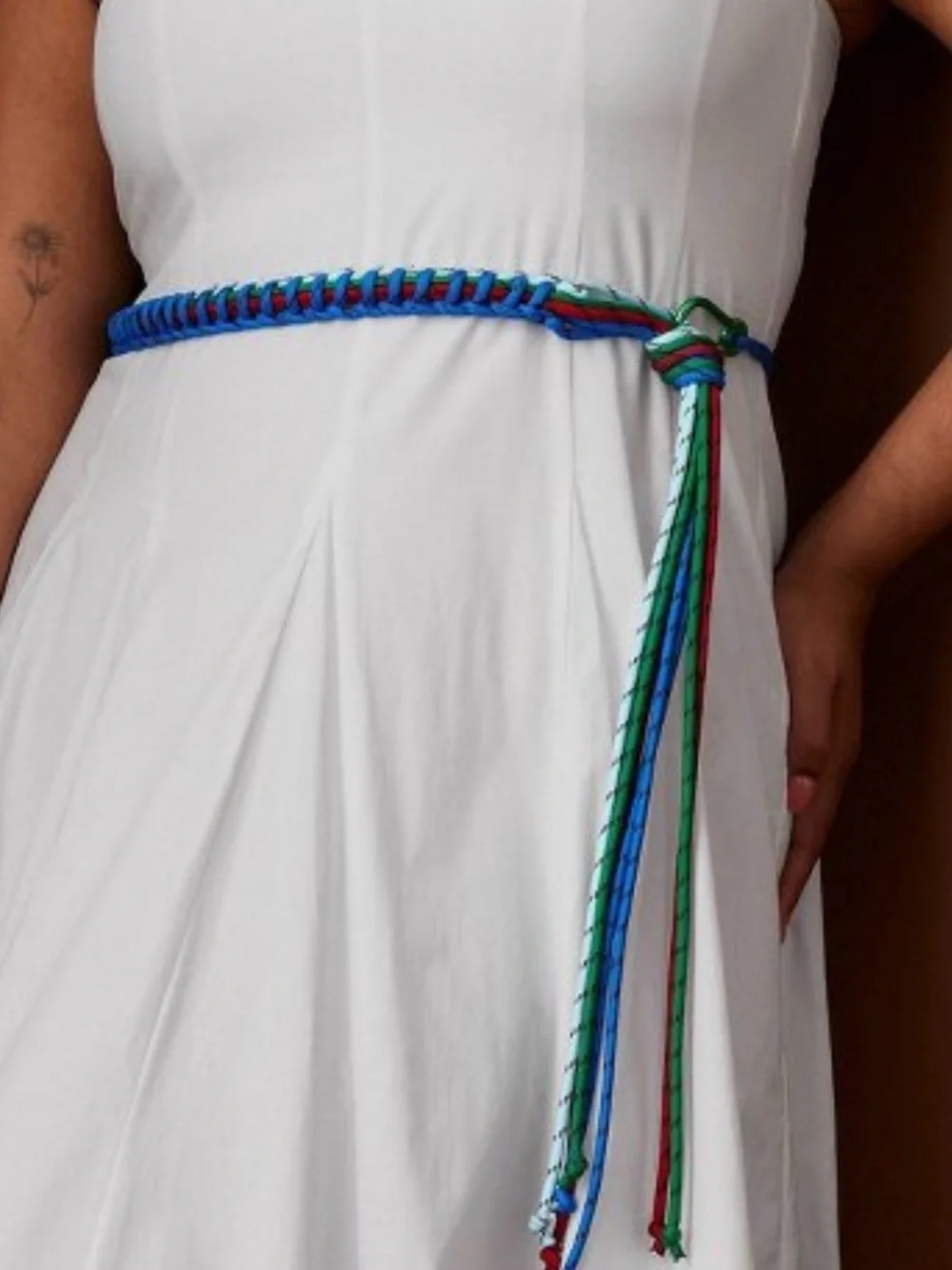 Rosie Assoulin Braided Belt in Blue, Red & Green